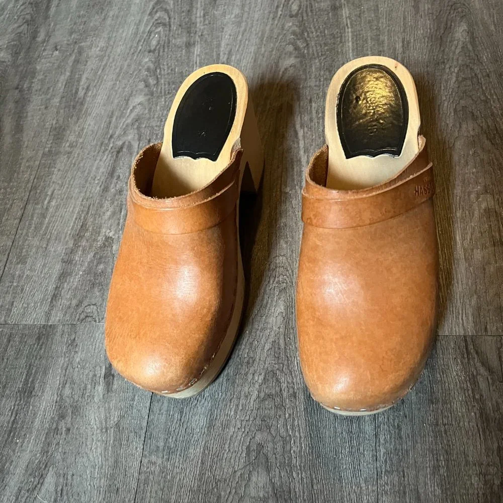 Swedish Hasbeens Louise Leather Clogs 100% Leather - Picture 5 of 10